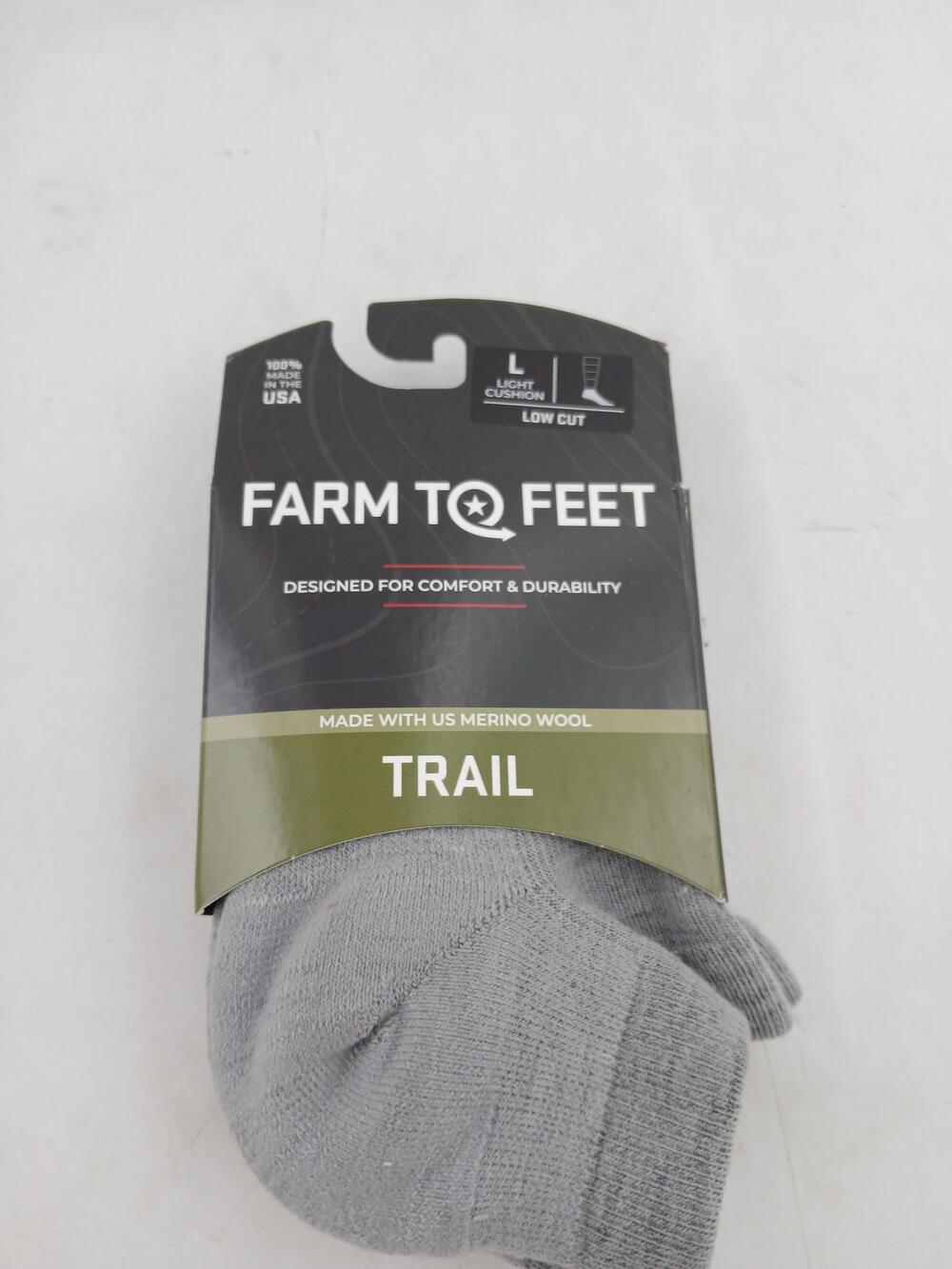 Farm To Feet Socks Mens Large Gray Trail Merino Wool Low Cut USA Hiking